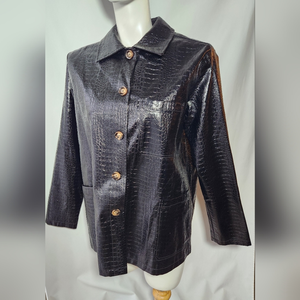 FRNCH Vegan Black Crocodile Jacket Oversized XS